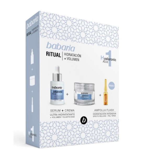 Babaria hyaluronic acid serum ultra-hidratante 82ml + crema 50ml + tratamiento flash ampolla 1u.