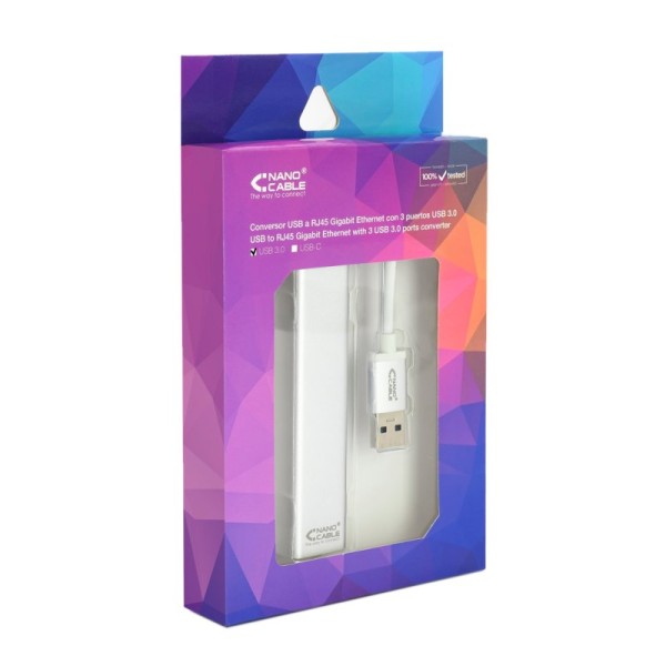 Nanocable conversor usb 3.0 ethernet + 3xusb 3.0