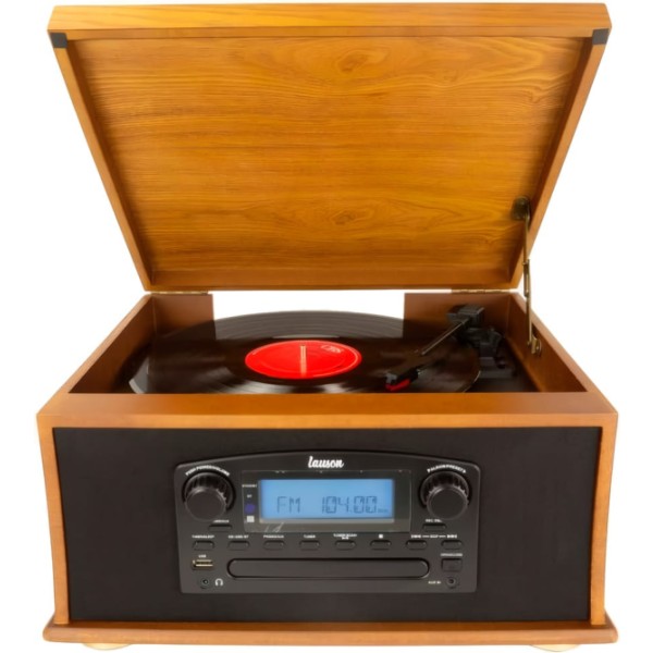 Lauson ivx23 wood / tocadiscos con cd + radio fm y altavoces